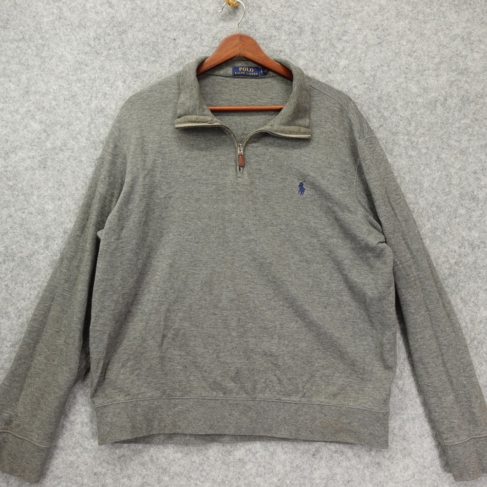POLO Ralph Lauren Quarter Zip Sweatshirt Mens L Gray Pony Cotton Preppy Classic